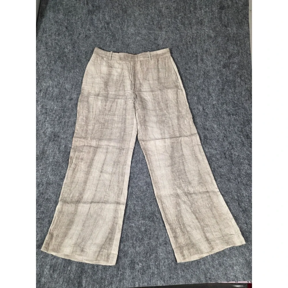 Zara Mens XL Wide Leg Linen Blend Tie Dye Trousers Taupe Grey Relaxed Pants